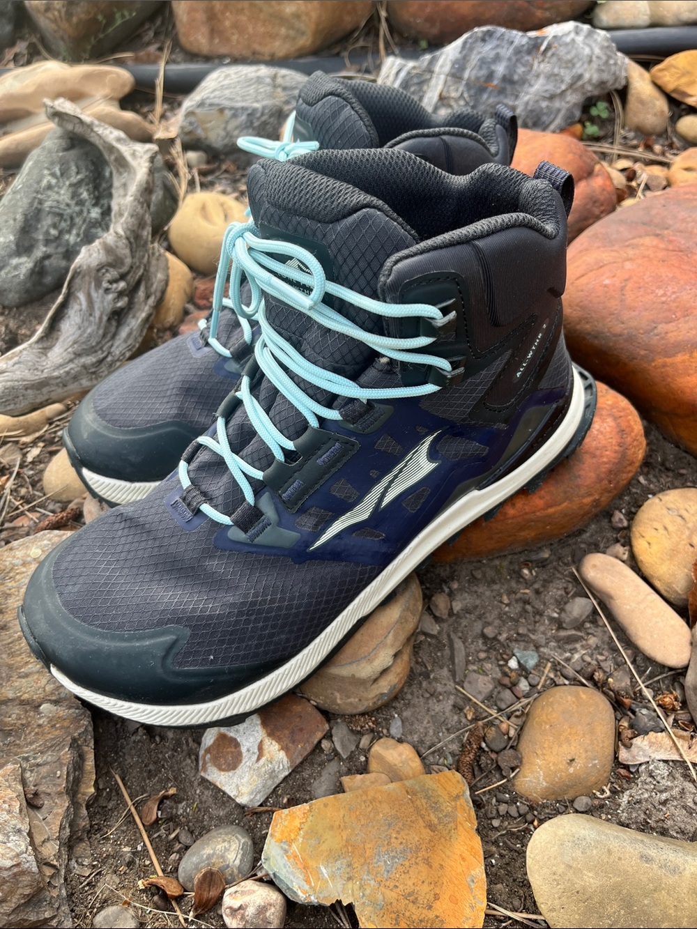 Altra Women’s Dark Navy Athletic Hiking Shoes with Light Blue Laces